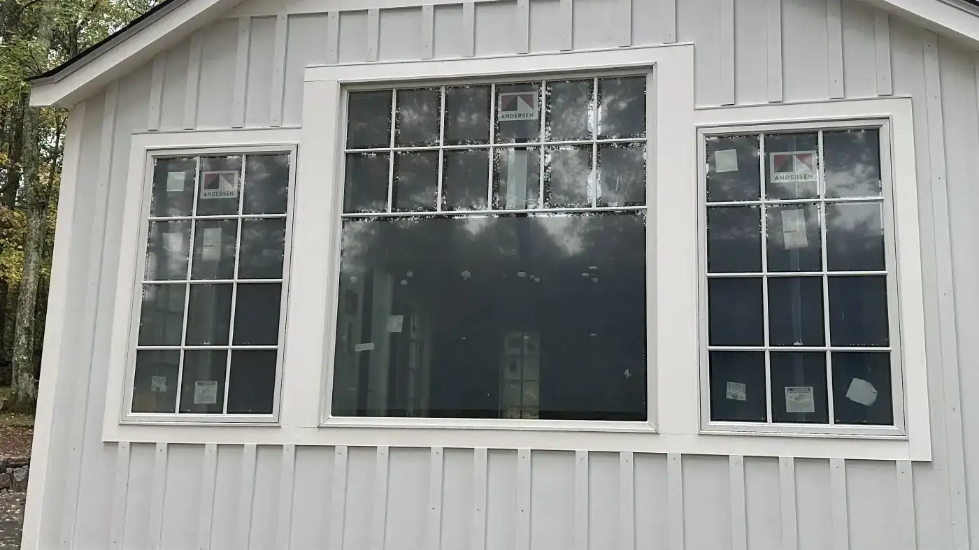 Beautiful Andersen Windows | Fairfield County, CT | Sound Renovation A close view of a bank of newly installed Andersen windows in the wall of a new local home extension.