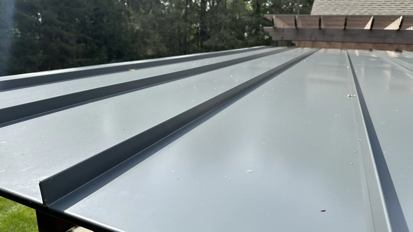 Multiple Premium Metal Roofing Options | Fairfield County, CT | Sound Renovation Close view of a mechanically seamed metal roof installed by Sound Renovation.