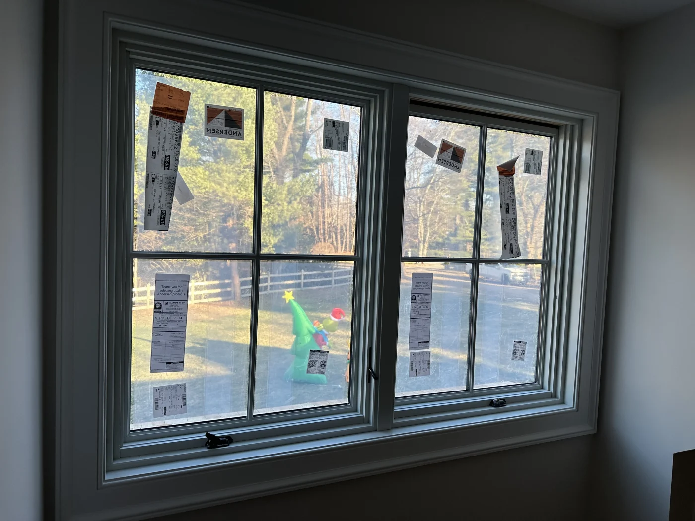 An interior view of new windows installed in a home.